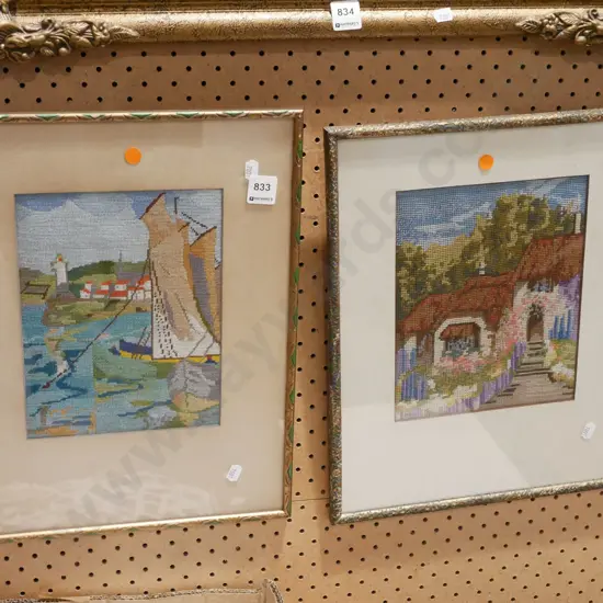 2x framed needleworks - orange dots