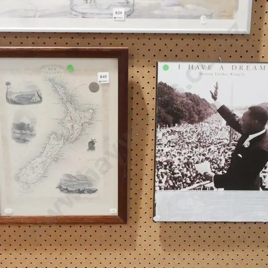 framed map of NZ, Martin Luther King print