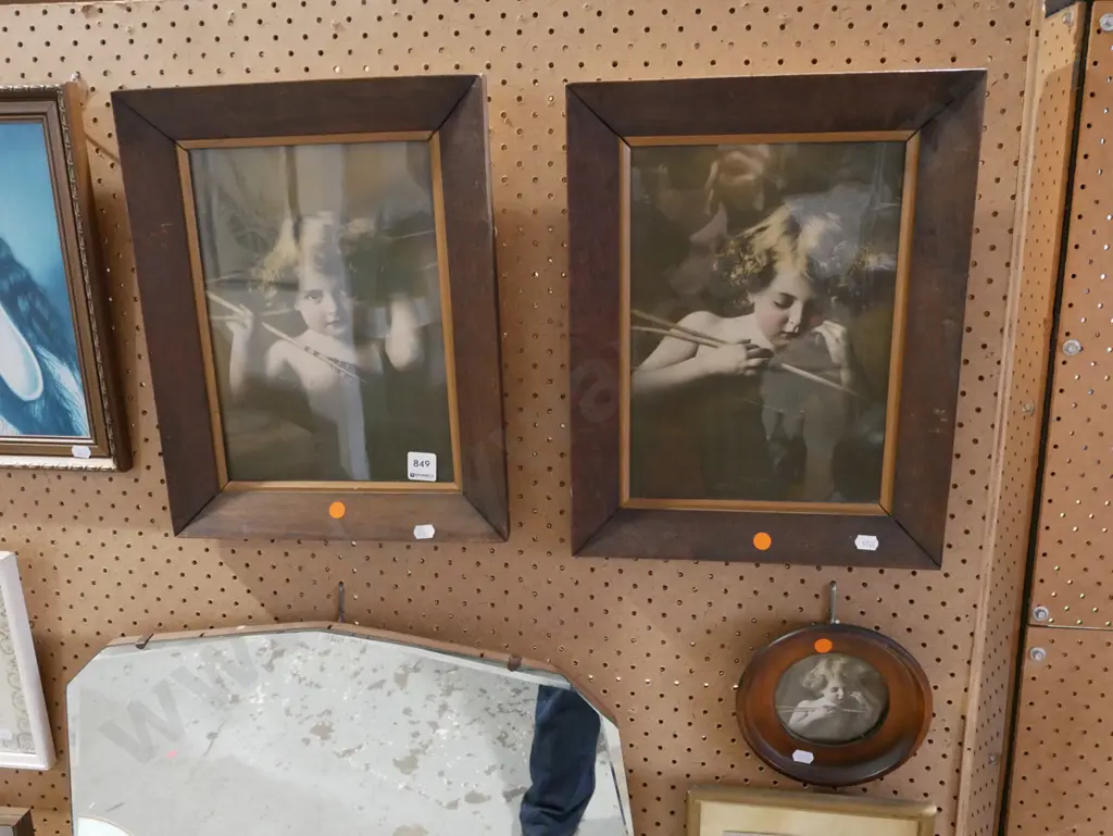 3x framed cherub prints - orange dots Image 1++