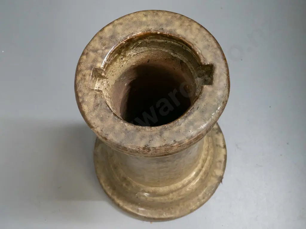 2-piece speckle-glazed terracotta bird bath on pedestal base - damage to one interlocking tab, hidden underneath bowl Image 1++