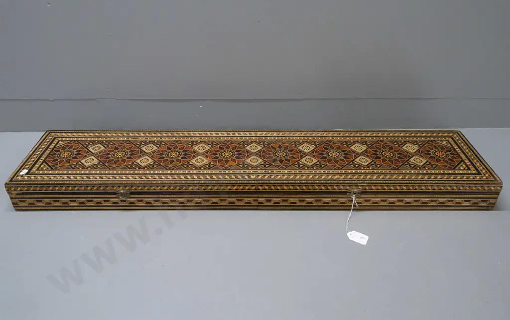 marquetry sword or gun presentation case lined with red fabric, from Damascus Syria - some missing or Image 1++