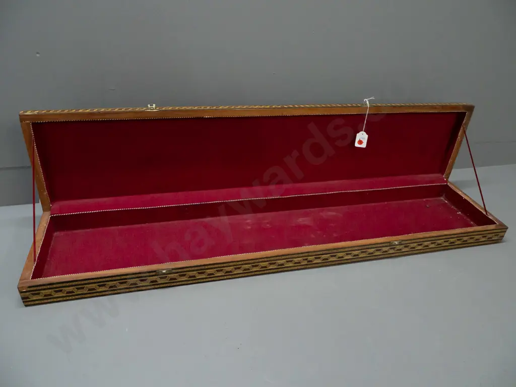marquetry sword or gun presentation case lined with red fabric, from Damascus Syria - some missing or Image 1++