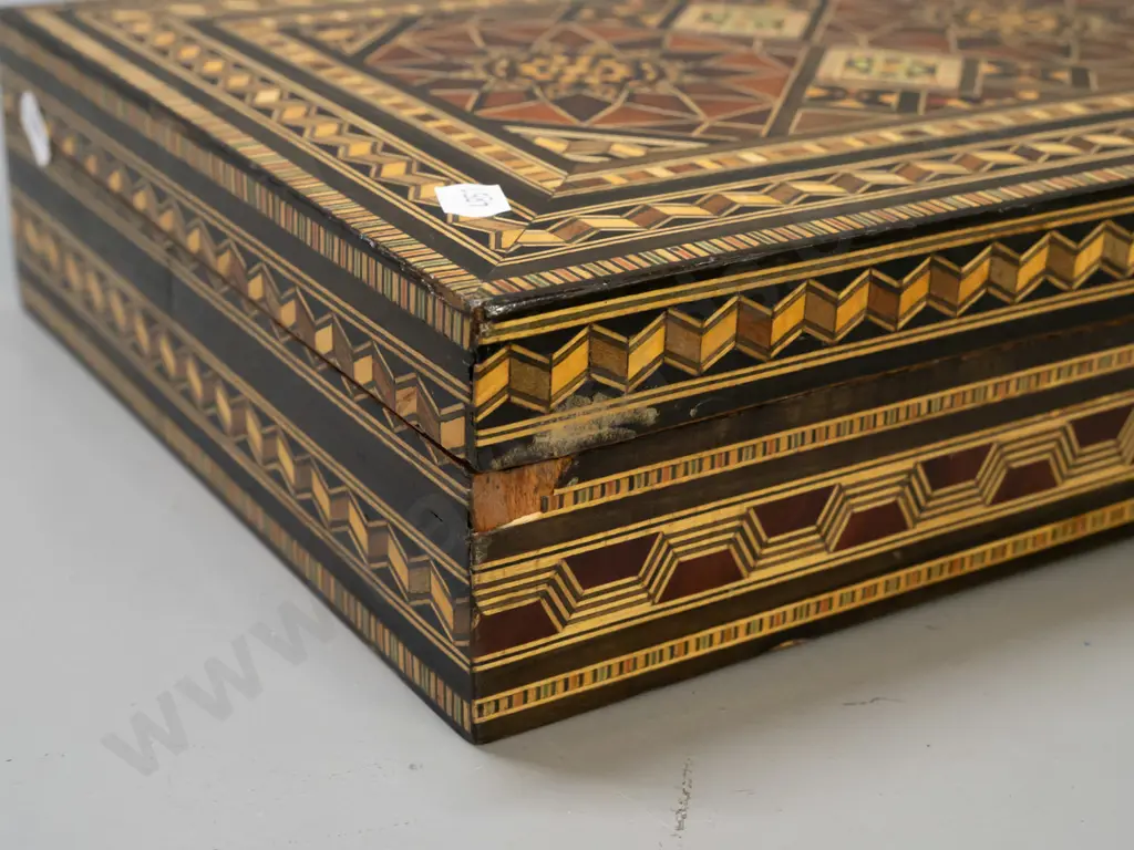marquetry sword or gun presentation case lined with red fabric, from Damascus Syria - some missing or Image 1++