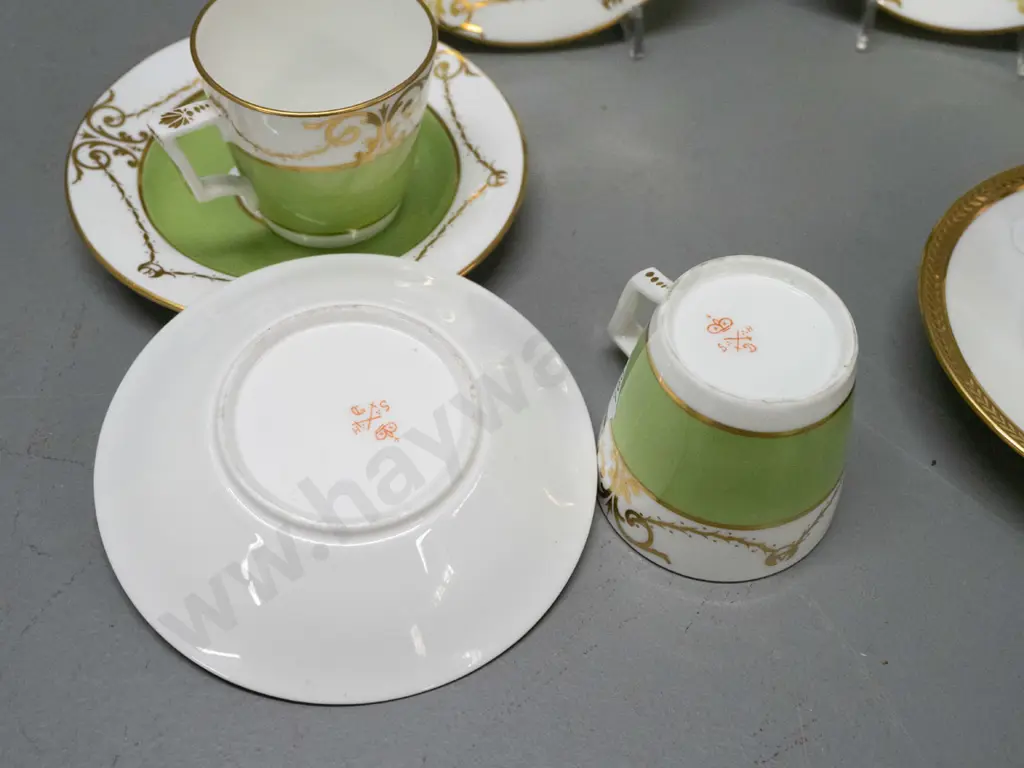 vintage china items - 3 coffee cans & saucers, with crossed sword marks, spare plate and saucer, and a Limoges cup & Image 1++