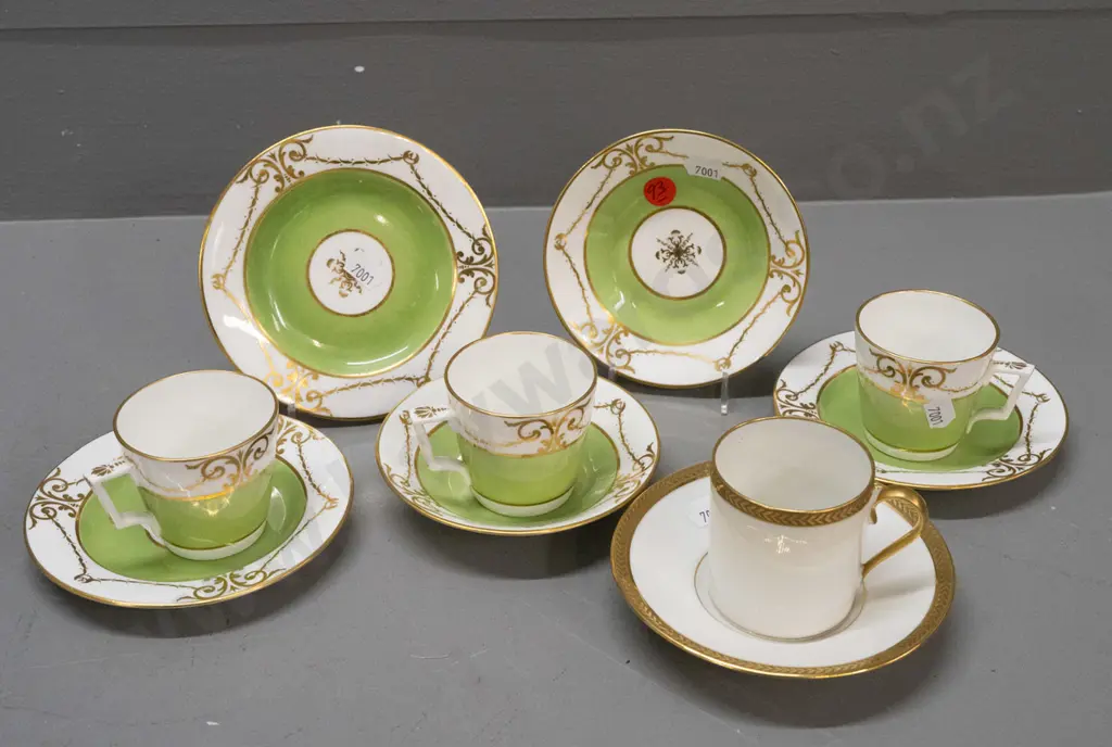 vintage china items - 3 coffee cans & saucers, with crossed sword marks, spare plate and saucer, and a Limoges cup & Image 1++