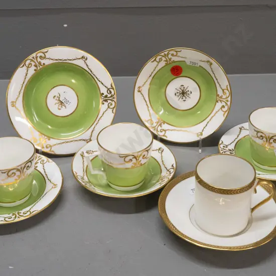 vintage china items - 3 coffee cans & saucers, with crossed sword marks, spare plate and saucer, and a Limoges cup &