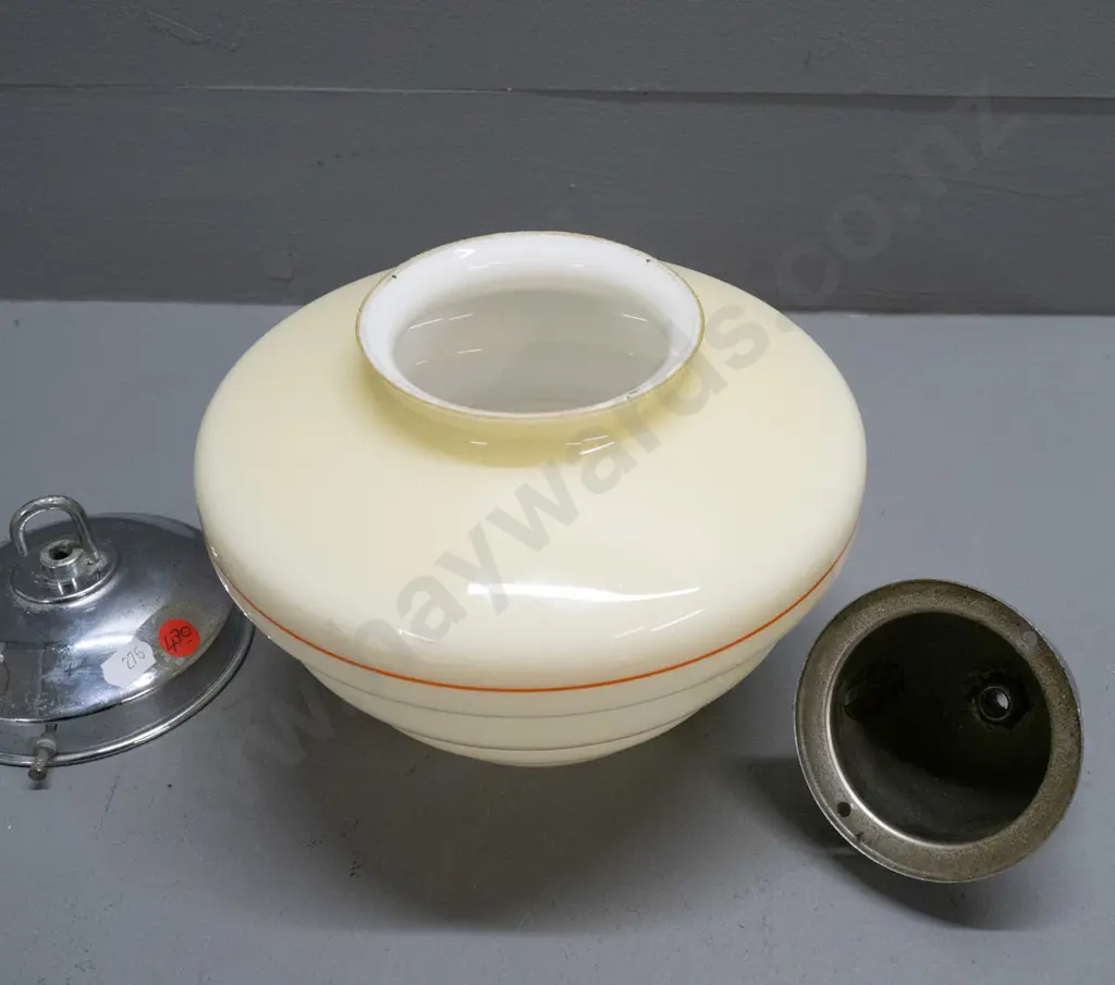 deco ivory glass stepped shape with orange pin stripes, chrome journal & ceiling rose with Chromolux Wellington transfer Image 1++