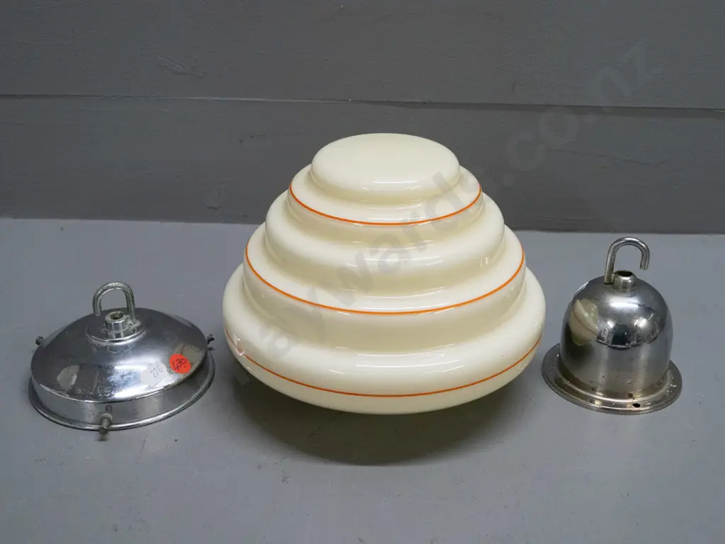 deco ivory glass stepped shape with orange pin stripes, chrome journal & ceiling rose with Chromolux Wellington transfer Image 1++