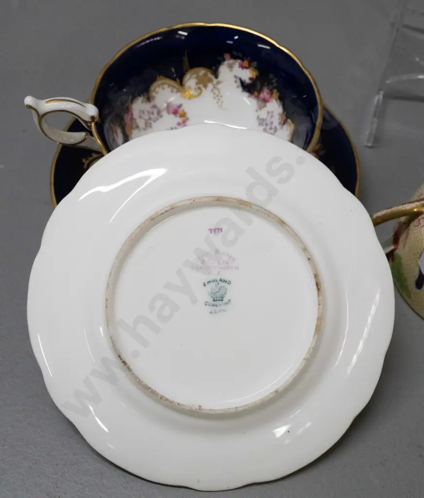 hand painted Coalport trio with John Bates Christchurch retail mark and Wedgwood cup & saucer with some wear to gilt Image 1++