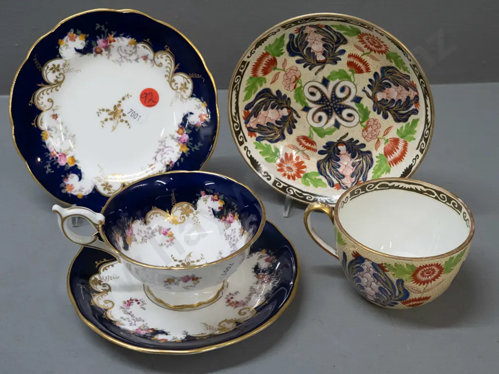 hand painted Coalport trio with John Bates Christchurch retail mark and Wedgwood cup & saucer with some wear to gilt Image 1++