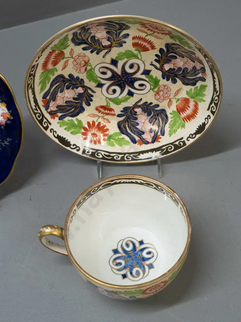 hand painted Coalport trio with John Bates Christchurch retail mark and Wedgwood cup & saucer with some wear to gilt Image 1++