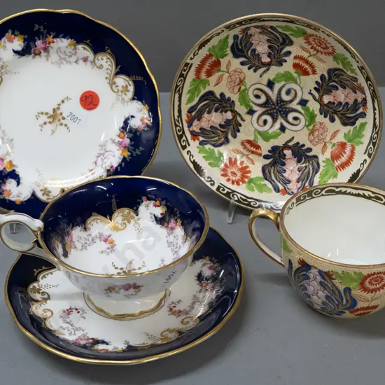 hand painted Coalport trio with John Bates Christchurch retail mark and Wedgwood cup & saucer with some wear to gilt