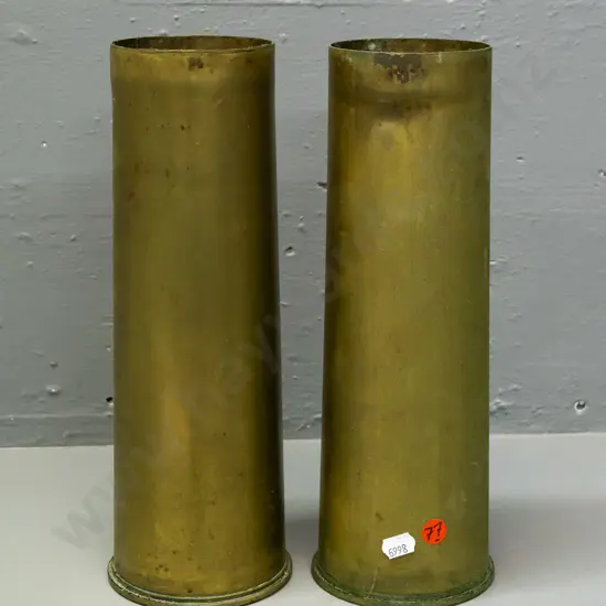 pair of brass shell casings, both marked 18Pr and dated 1916 on base - some corrosion and minor denting H-295