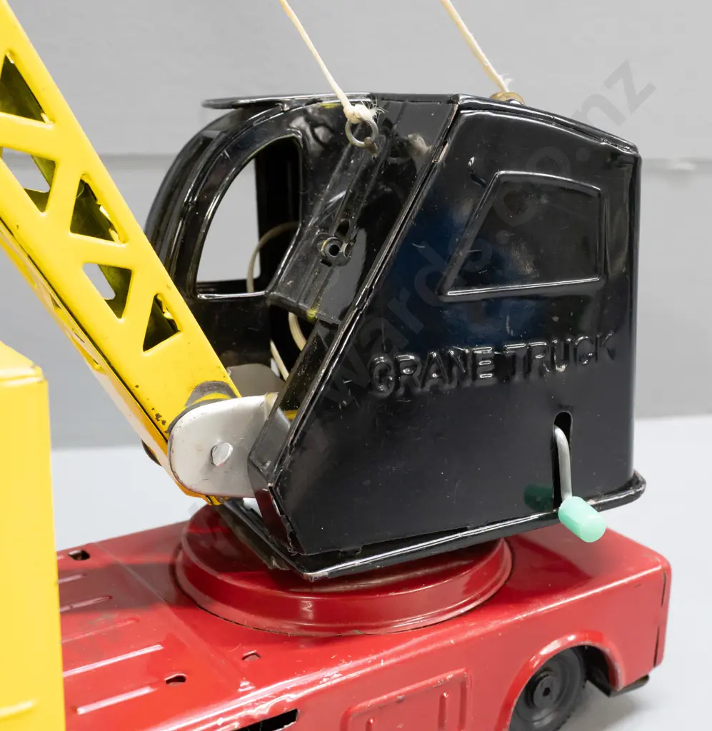 retro tin toy crane truck with rotating and winch action crane - stamped Giant Crane Truck Made in Japan on bottom - age Image 1++
