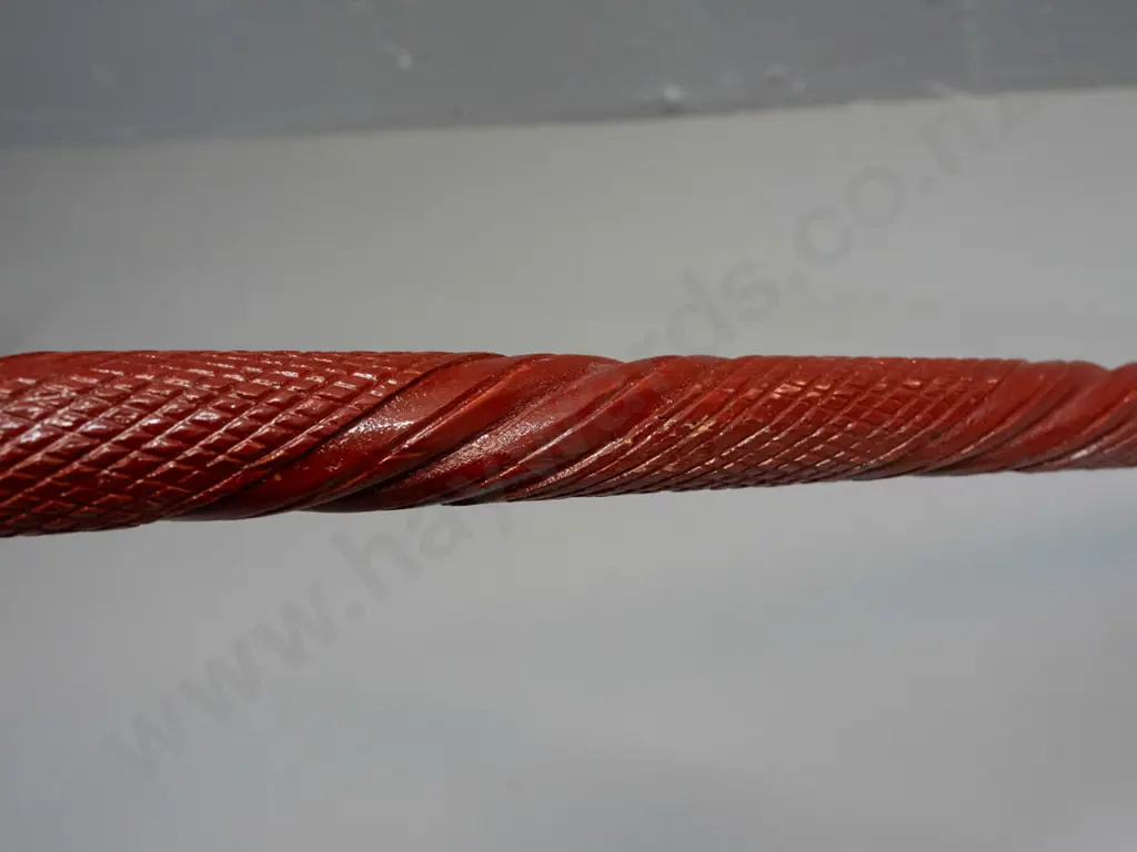 carved & painted timber walking stick with polished hollow cast brass Maori motif handle - some wear to paint L-950 Image 1++