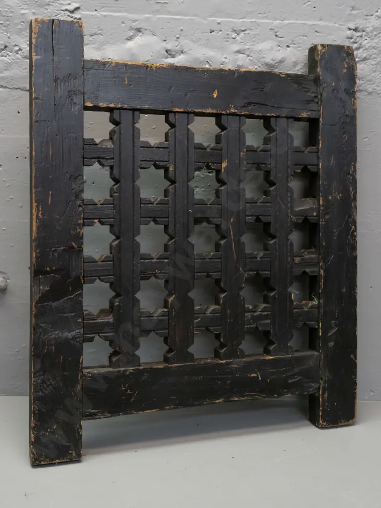 painted wood panel / screen with star-shaped block lattice, from Afghanistan. Paint loss, wear, scratching H-620 W-5 10 Image 1++