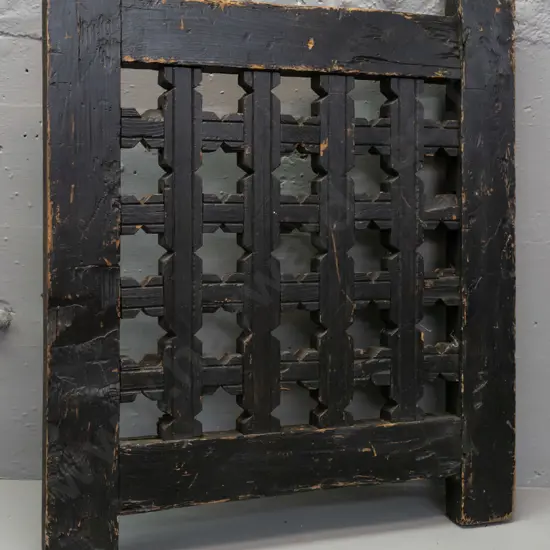 painted wood panel / screen with star-shaped block lattice, from Afghanistan. Paint loss, wear, scratching H-620 W-5 10