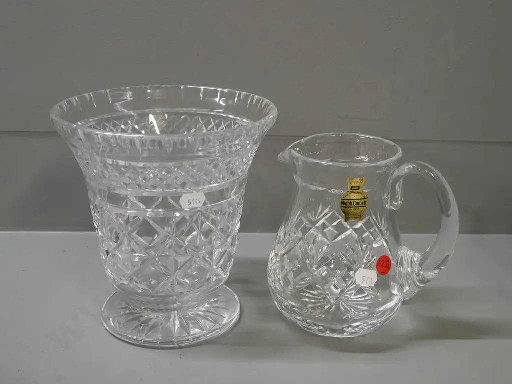 2 pieces cut crystal - Webb-Corbett jug and a vase with flared rim and circular foot, no maker's marks H-165 D-160 Image 1++