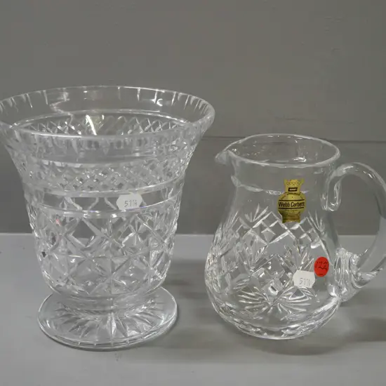 2 pieces cut crystal - Webb-Corbett jug and a vase with flared rim and circular foot, no maker's marks H-165 D-160