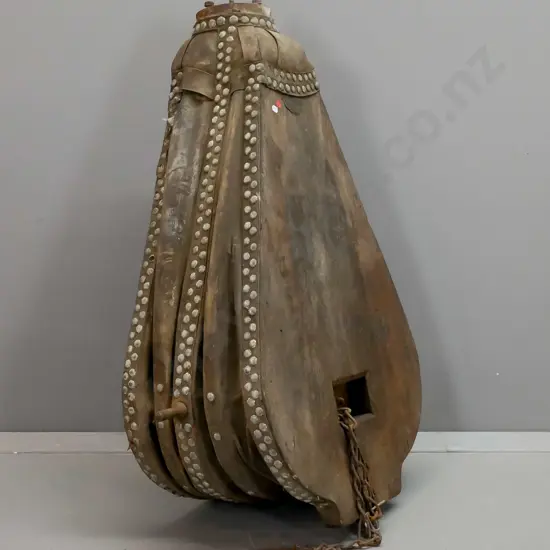 1880s vintage large blacksmith's forge bellows - Alldays & Onions plaque - age wear, corrosion to studs, wear to leather