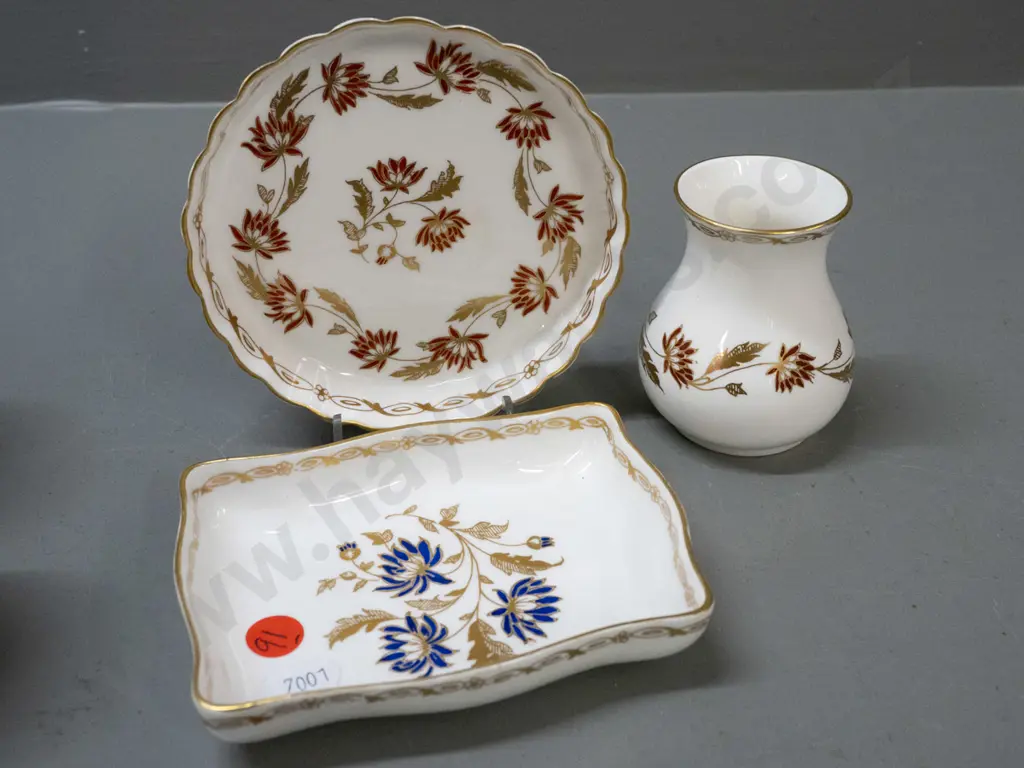3 pieces vintage Abbeydale china - 2 dishes and small vase - and 2 small coffee cans with unknown marks. Vase has some Image 1++