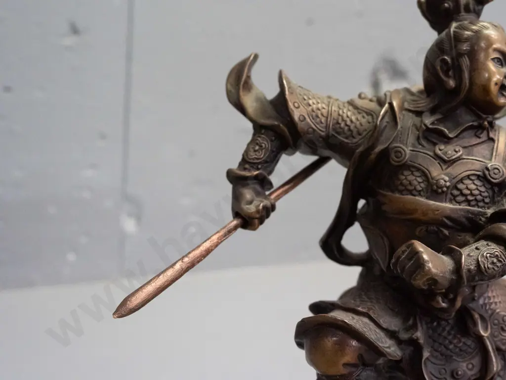 bronze figure of a Japanese warrior on swirling cloud base - with replacement painted wood staff or spear H-220 W-160 Image 1++