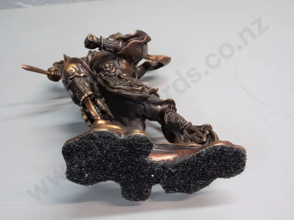 bronze figure of a Japanese warrior on swirling cloud base - with replacement painted wood staff or spear H-220 W-160 Image 1++