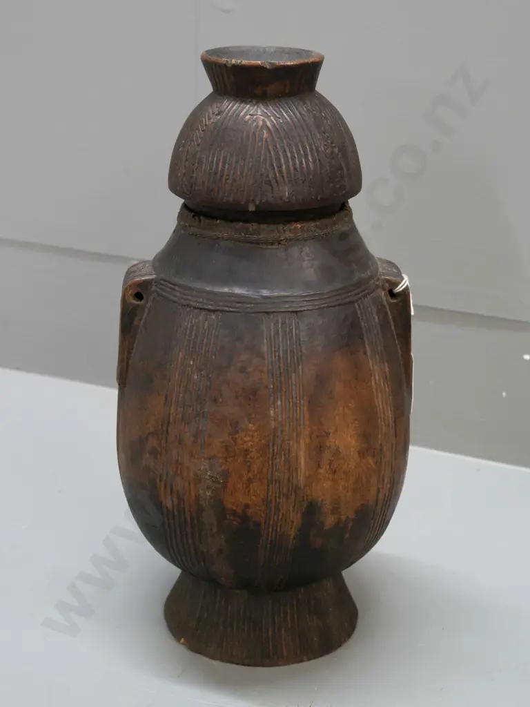 carved wood lidded camel milk container from Somalia H-320 D-140 Image 1++
