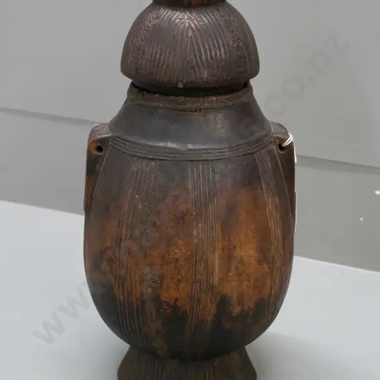 carved wood lidded camel milk container from Somalia H-320 D-140