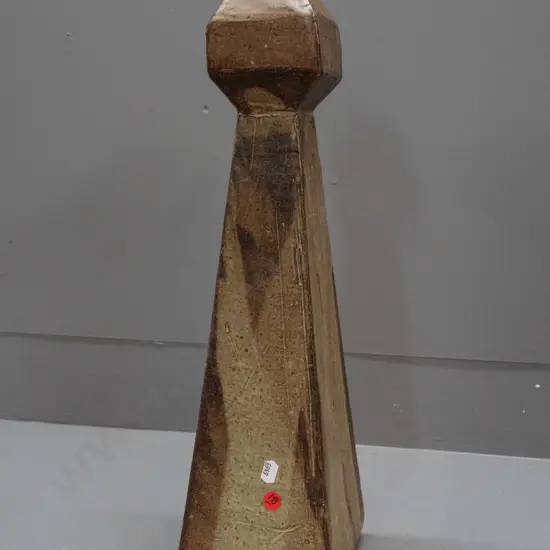 New Zealand studio pottery tall slab-sided vase with incised border and a boxy top H-470 W-140 D-140