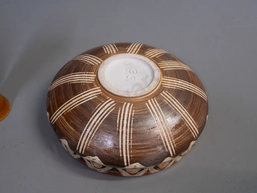 3 pieces of retro German pottery with incised geometric bands - bowl has some deterioration to glaze, larger vase H-160 Image 1++