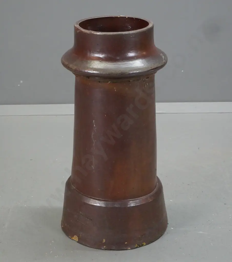 Victorian salt-glazed chimney pot - "JH Lambert Dunedin" stamped into bottom collar. Some chipping and a crack to base Image 1++