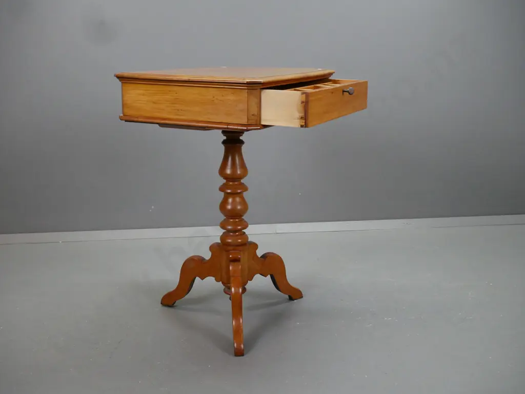 colonial rimu small table w/ turned column base on 3 shaped feet, drawer with working lock and key, fitted with Image 1++