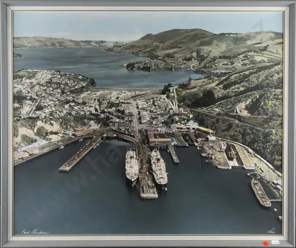 framed vintage Whites Aviation hand coloured photograph "Port Chalmers" H480 W600 Image 1++