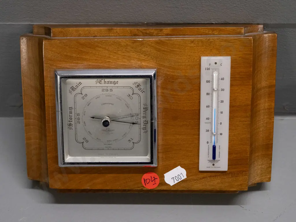 walnut-cased wall barometer - face marked SB England H-140 W-200 Image 1++