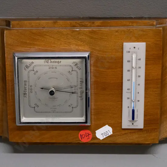 walnut-cased wall barometer - face marked SB England H-140 W-200