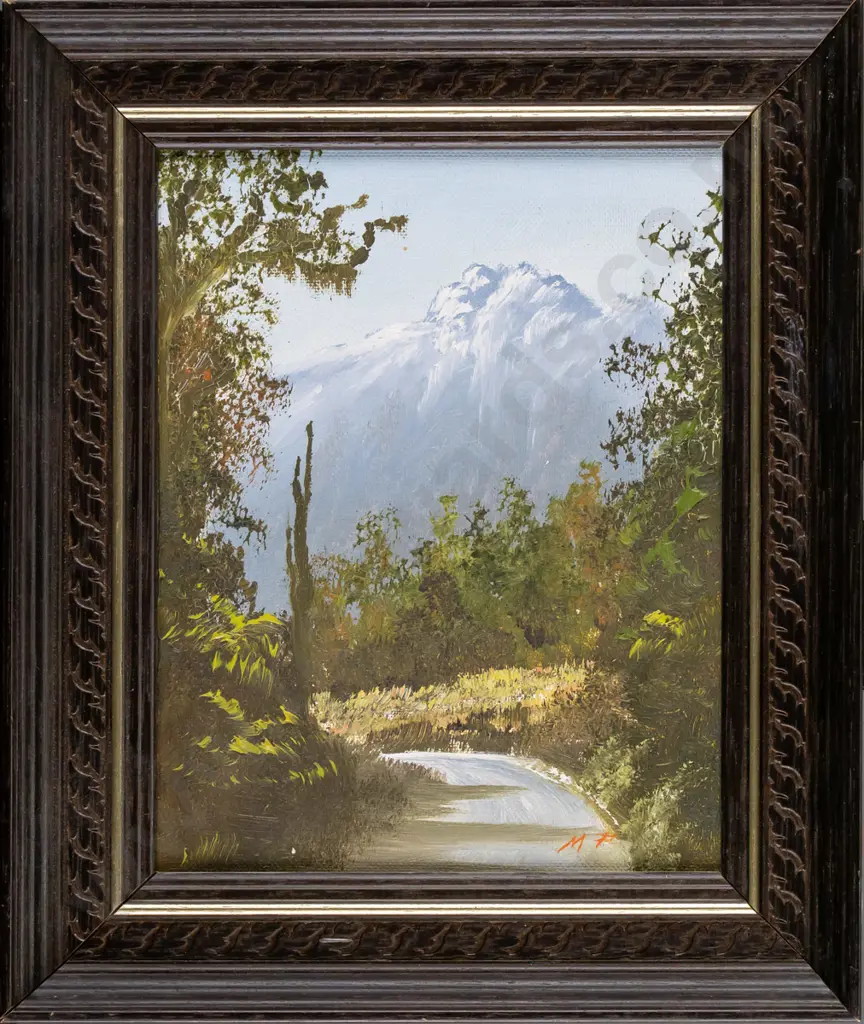 Michael Finnerty - framed oil - bush road and mounatin scene H180 W140 Image 1++