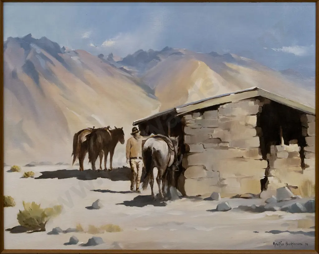 Maurice Buckland 1979 -- framed oil on canvas board "Some Welcome Shade" H-395 W-495 Image 1++