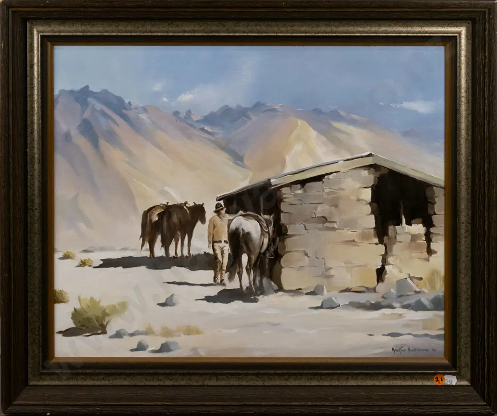 Maurice Buckland 1979 -- framed oil on canvas board "Some Welcome Shade" H-395 W-495 Image 1++