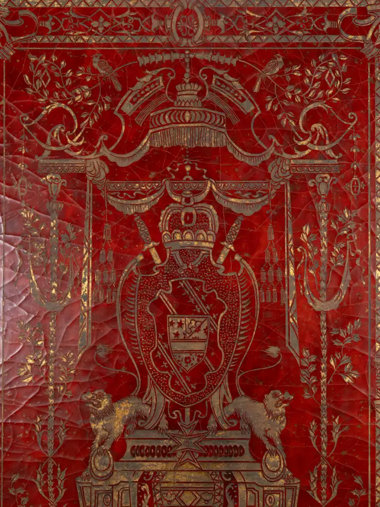 large carved red lacquer single-panel screen with gold dust/gold leaf in carved areas H-1630 W-1015 Image 1++