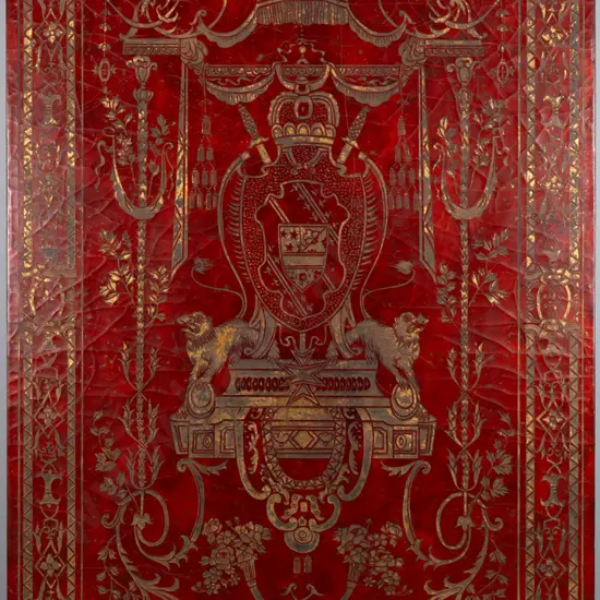 large carved red lacquer single-panel screen with gold dust/gold leaf in carved areas H-1630 W-1015