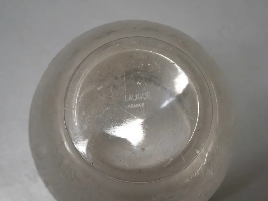 Lalique frosted moulded glass vase with "Biches" deer motif - see photo for "Lalique France" mark H-175 D-120 Image 1++