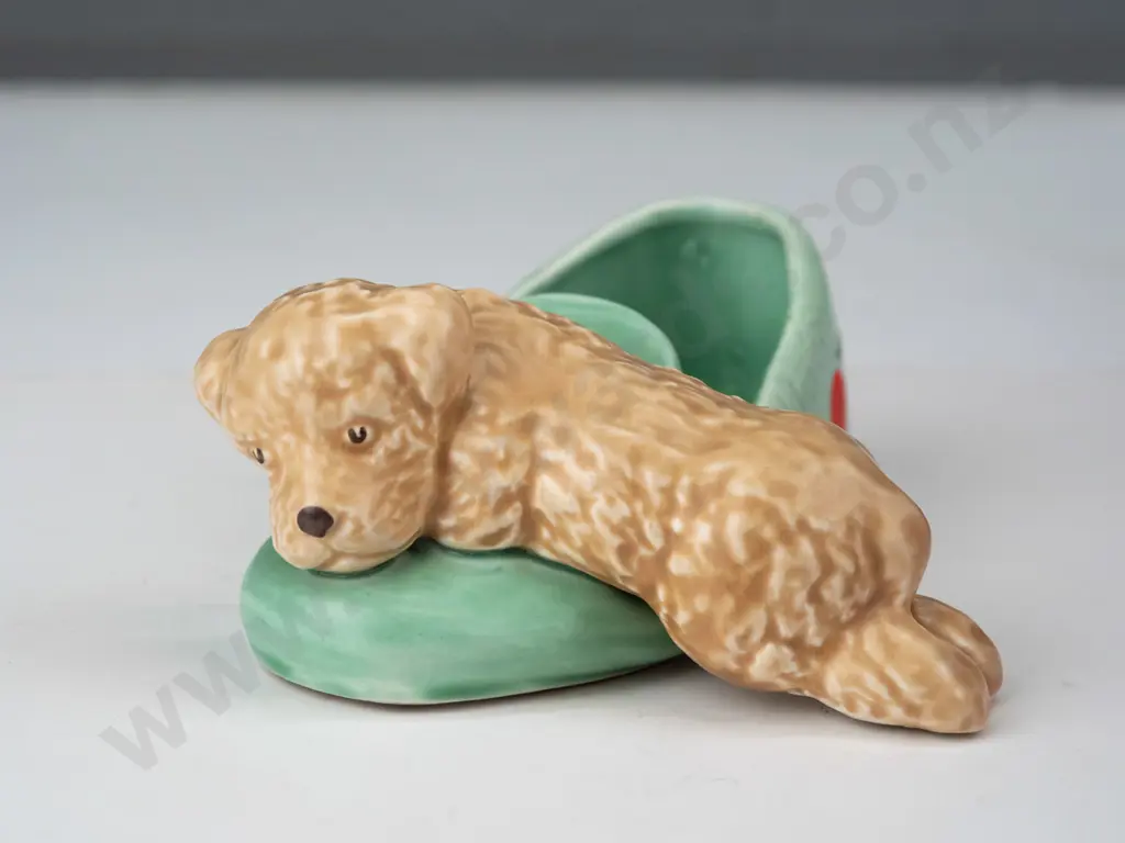 vintage (Sylvac?) puppy and slipper marked 31 and Made in England on bottom. H-60 L-155 Image 1++