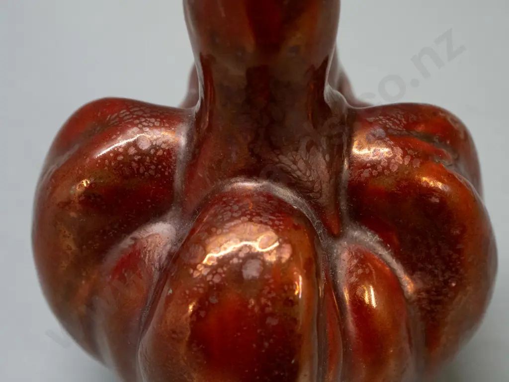 vintage gourd-shaped vase - copper lustre over red glaze, hard to read marks Bussiere and (Senneville?) see photos H-190 Image 1++