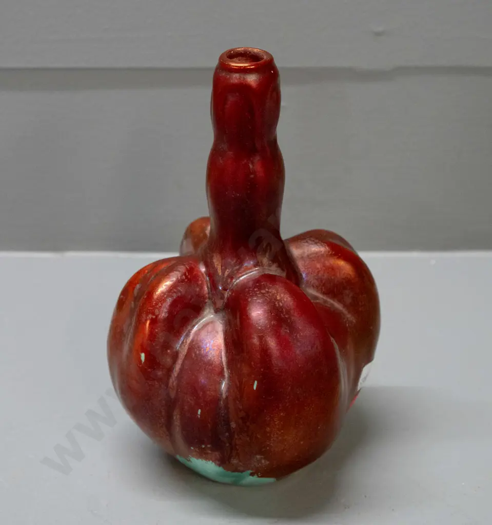vintage gourd-shaped vase - copper lustre over red glaze, hard to read marks Bussiere and (Senneville?) see photos H-190 Image 1++