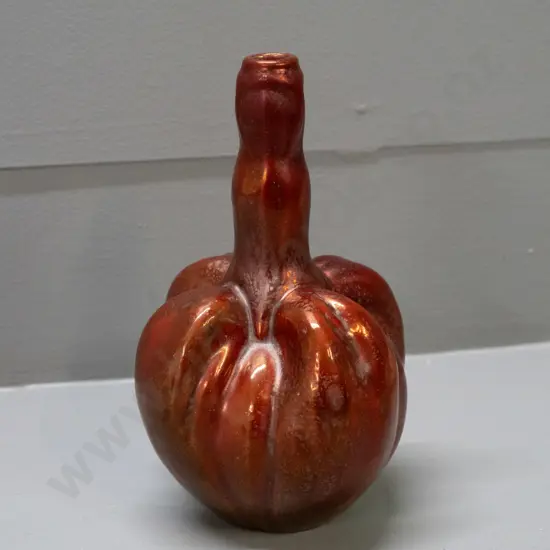 vintage gourd-shaped vase - copper lustre over red glaze, hard to read marks Bussiere and (Senneville?) see photos H-190