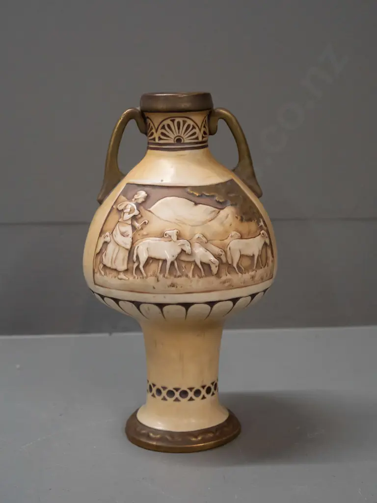 vintage Amphora Austrian arts & crafts style vase with mountain scene and shepherdess motifs H-235 Image 1++