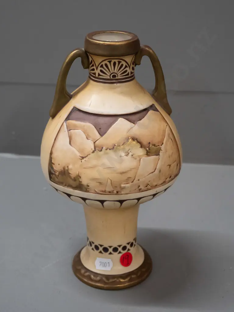 vintage Amphora Austrian arts & crafts style vase with mountain scene and shepherdess motifs H-235 Image 1++
