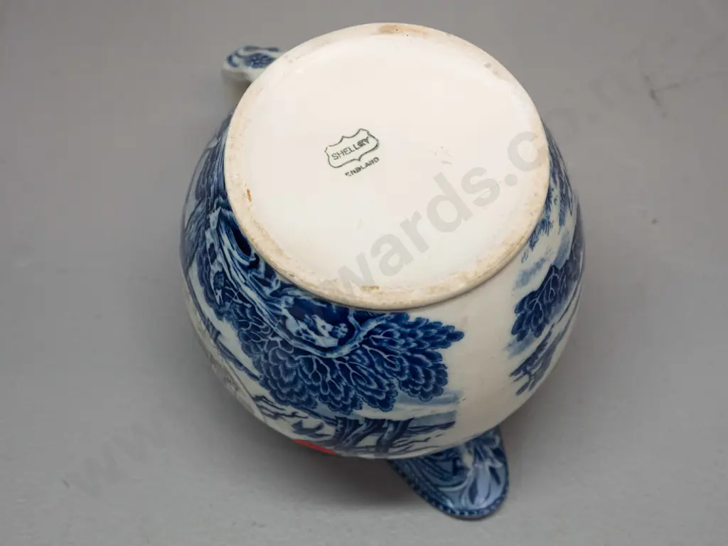 Shelley English blue & white transferware White Horse whisky jug with hunting motifs H-130 W-170 Image 1++