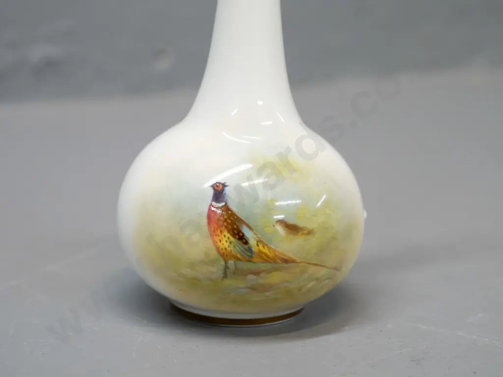 small hand painted and signed Royal Worcester bottle vase with pheasant motifs - signed L Maybury H-135 Image 1++